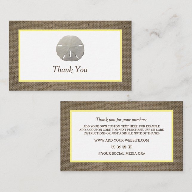 Sand Dollar & Burlap Business Thank You Card (Front/Back)