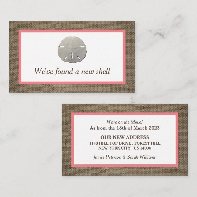 Sand Dollar & Burlap Change of Address Card (Front/Back)