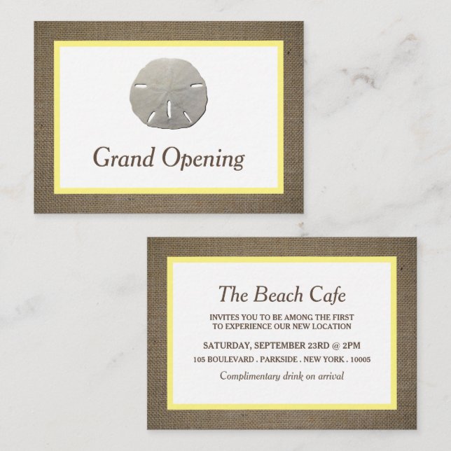 Sand Dollar & Burlap Grand Opening Ceremony Card (Front/Back)