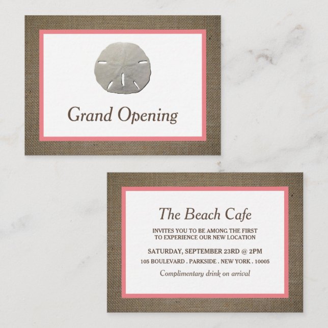 Sand Dollar & Burlap Grand Opening Ceremony Card (Front/Back)