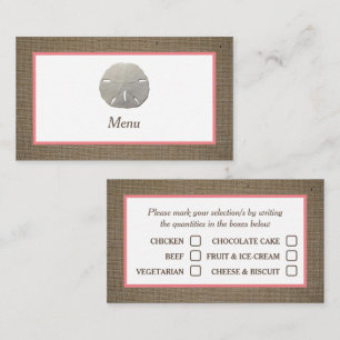 Sand Dollar & Burlap Menu Selection Card