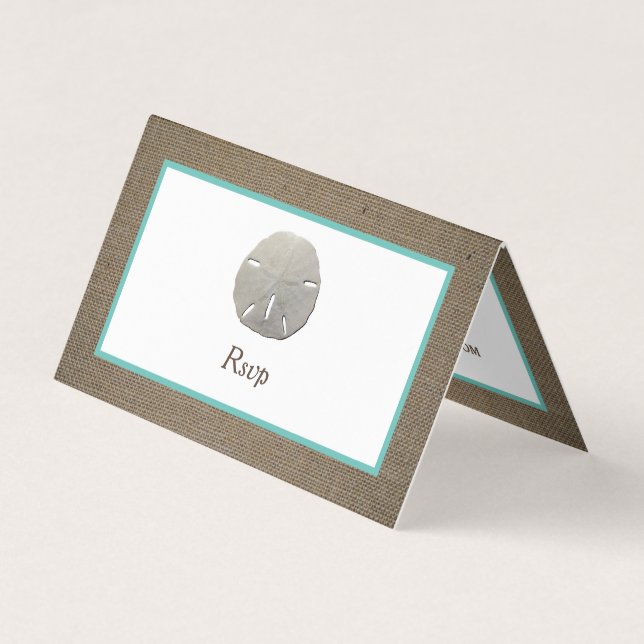 Sand Dollar & Burlap Photo RSVP Card (Front)