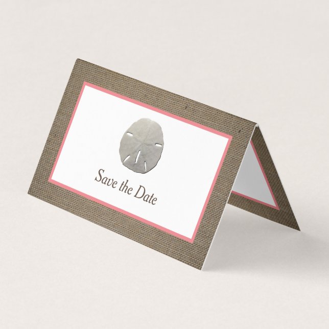 Sand Dollar & Burlap Photo Save The Date Card (Front)