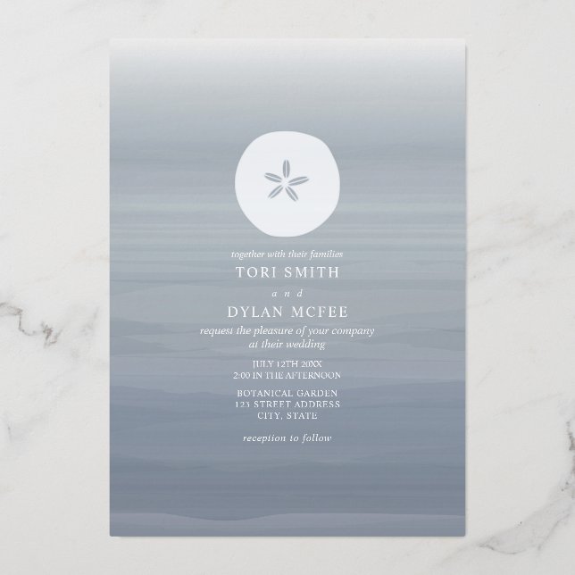 Sand Dollar Chambray Watercolor Beach Wedding  (Front)