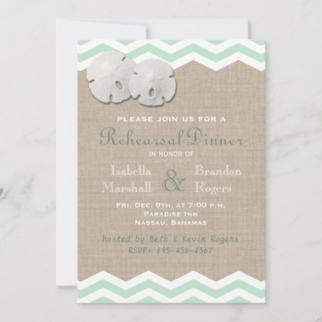 Sand Dollar & Chevron Rehearsal Dinner Invitation (Front)