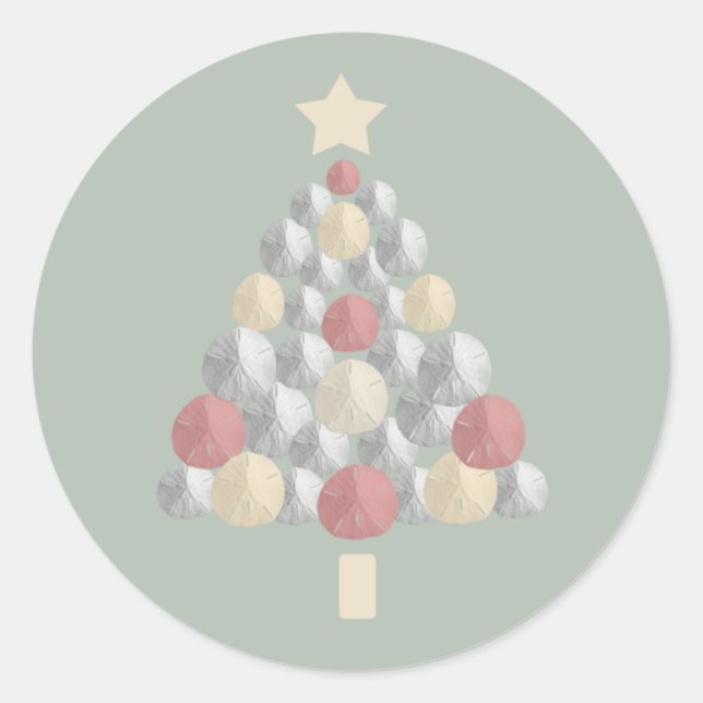 Sand Dollar Christmas Tree (green) Classic Round Sticker (Front)