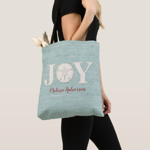 Sand Dollar Coastal Christmas Joy Blue Tote Bag