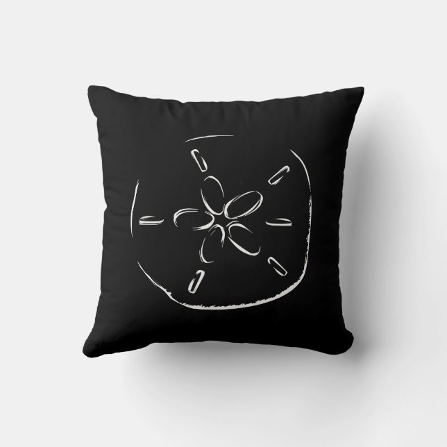 Sand Dollar Drawing Black Throw Pillow (Back)