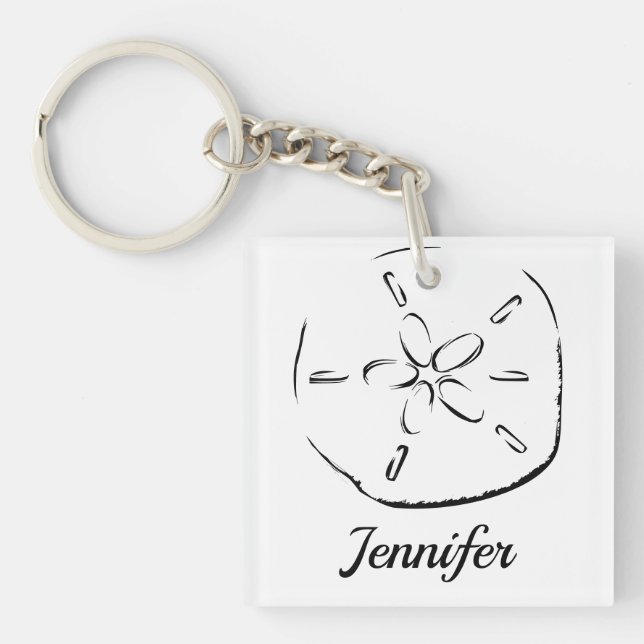 Sand Dollar Drawing Custom Name Keychain (Front)