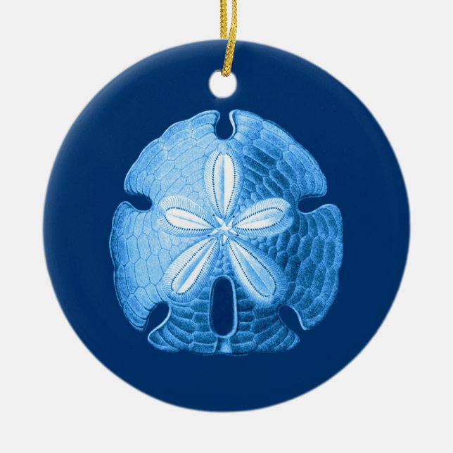 Sand Dollar in Shades of indigo Blue  Ceramic Ornament (Front)