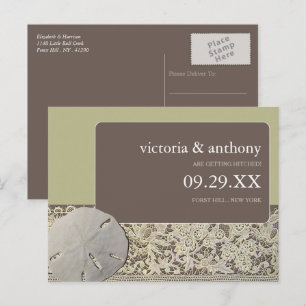 Sand dollar Lace, Vintage Beach Save the Date Announcement Postcard