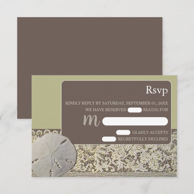 Sand dollar Lace, Vintage Beach Wedding RSVP (Front/Back)