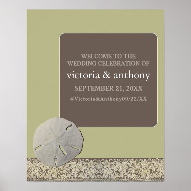 Sand dollar Lace, Vintage Beach Wedding Welcome Poster (Front)