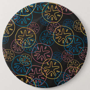 Sand Dollar Lines Red Yellow Blue 6 Inch Round Button