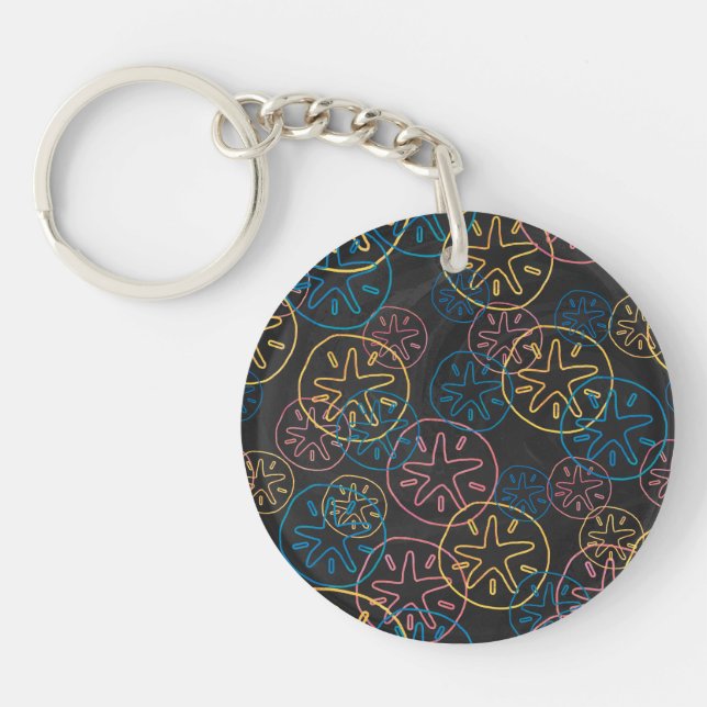 Sand Dollar Lines Red Yellow Blue Keychain (Front)