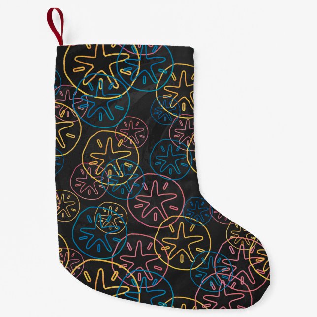 Sand Dollar Lines Red Yellow Blue Small Christmas Stocking (Front)