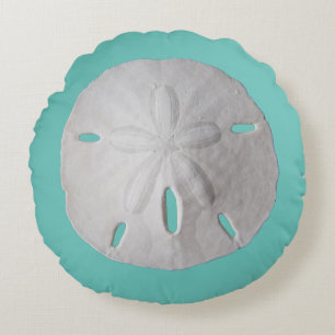 Sand dollar ocean beach turquoise white round pillow
