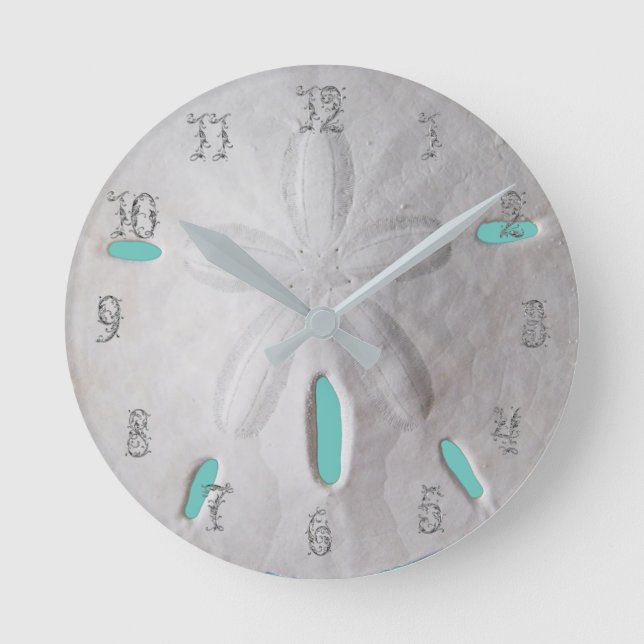 Sand dollar ocean beach white turquoise  round clock (Front)