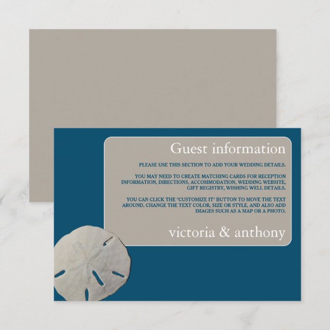 Sand dollar, Ocean Blue Beach Wedding Detail Enclosure Card (Front/Back)