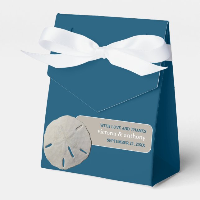 Sand dollar, Ocean Blue Beach Wedding Favor Box (Front Side)