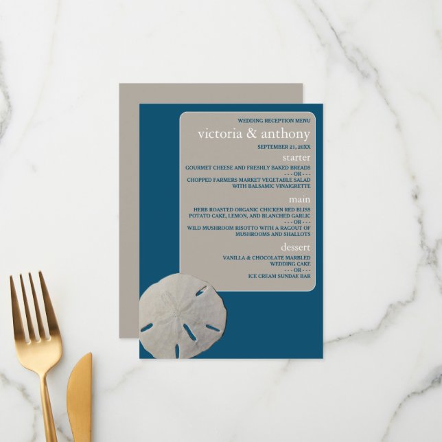 Sand dollar, Ocean Blue Beach Wedding Menu (Front/Back In Situ)