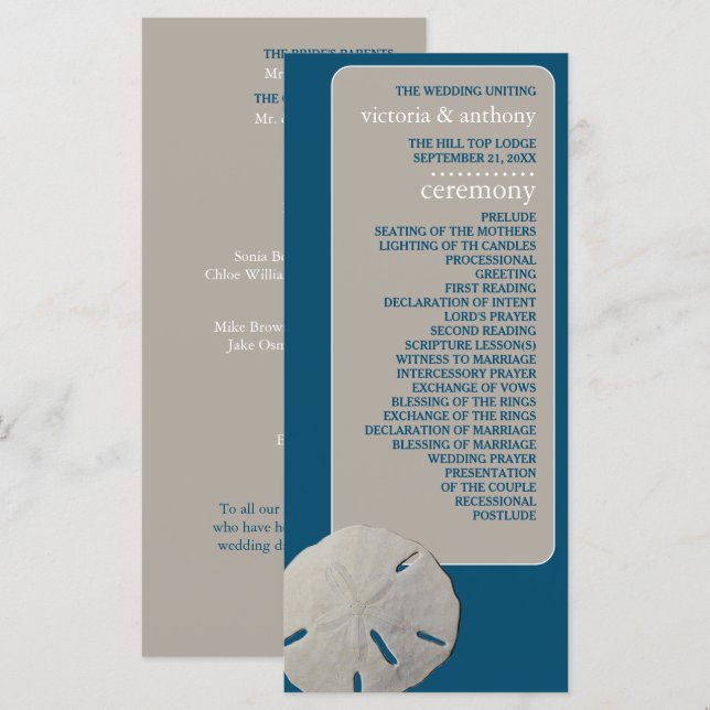 Sand dollar, Ocean Blue Beach Wedding Program (Front/Back)