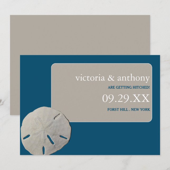 Sand dollar Ocean Blue Beach Wedding Save the Date (Front/Back)