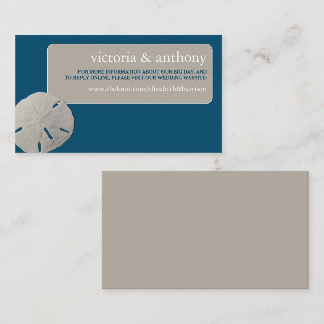 Sand dollar, Ocean Blue Beach Wedding Website Enclosure Card (Front/Back)