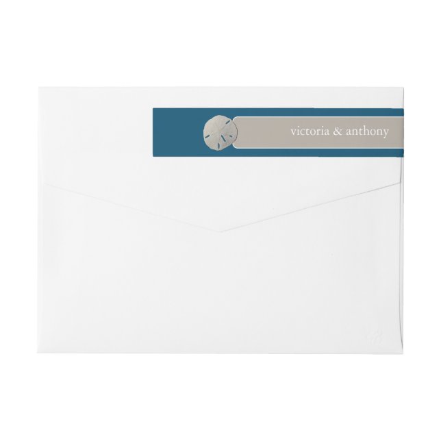 Sand dollar, Ocean Blue Beach Wedding Wrap Around Label (Back)