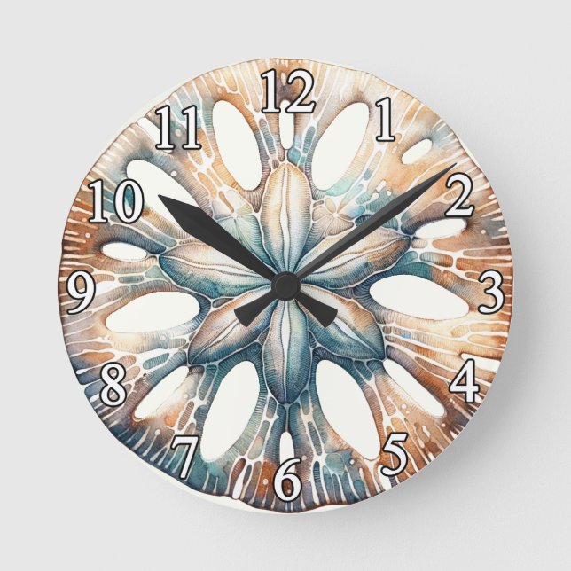 Sand Dollar Ocean Splash Sea Watercolor Wedding Round Clock (Front)