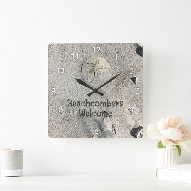 Sand Dollar on Beach Personalized Square Wall Clock (Home)
