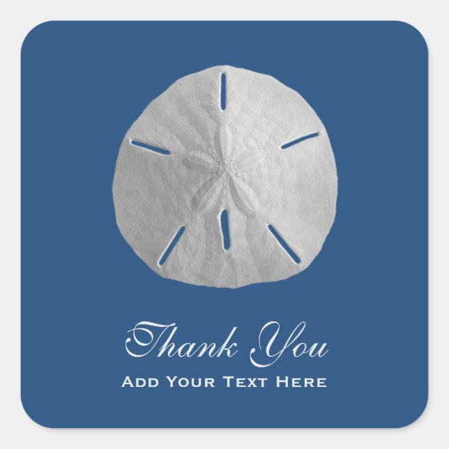 Sand Dollar on Dark Blue Thank You Square Sticker (Front)