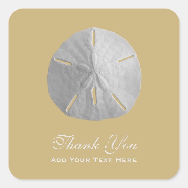 Sand Dollar on Gold Thank You Square Sticker (Front)