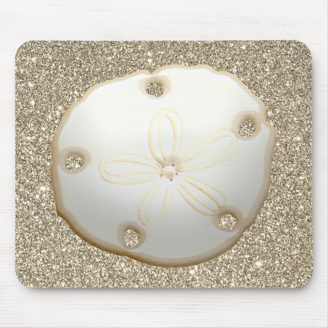 Sand dollar on sparkly gold beach sand  mouse pad (Front)