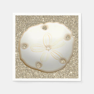 Sand dollar on sparkly gold beach sand napkin