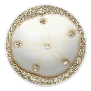 Sand dollar on sparkly gold beach sand ocean ceramic knob