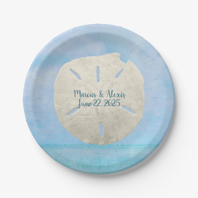 sand dollar on watercolor ocean paper plate (Front)