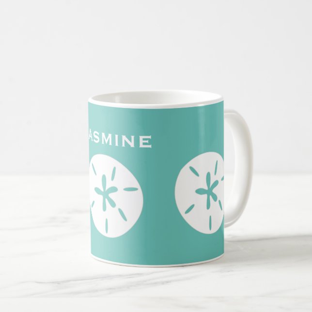 Sand dollar pattern beach theme personalize coffee mug (Front Right)