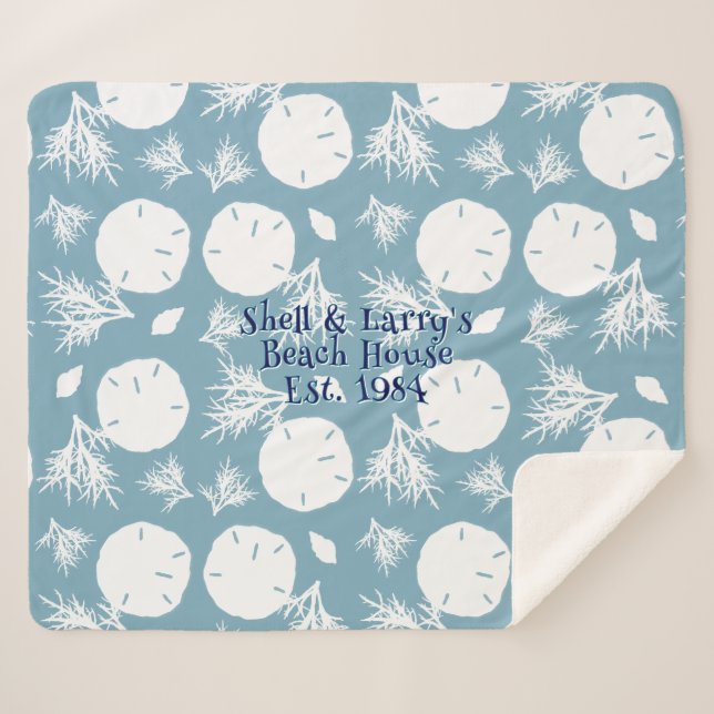 Sand Dollar Pattern Blue Beach Blanket (Front (Horizontal))