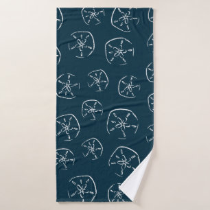 Sand Dollar Pattern Drawing Ocean Blue Bath Towel