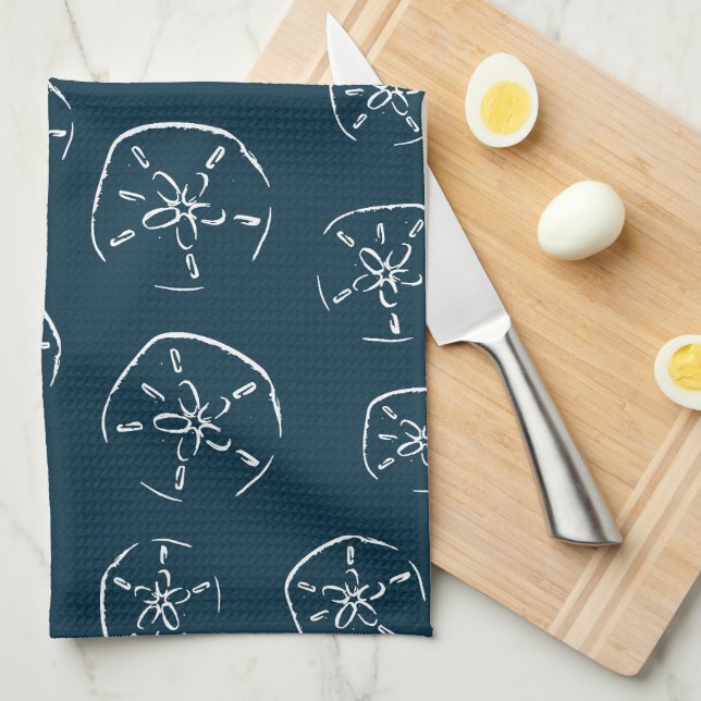 Sand Dollar Pattern Drawing Ocean Blue Kitchen Towel (Quarter Fold)
