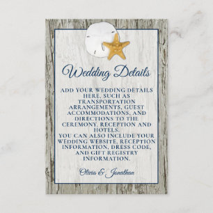 Sand Dollar Rustic Beach Driftwood Wedding Details Enclosure Card