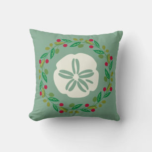 Sand Dollar Seashell Christmas Wreath Throw Pillow