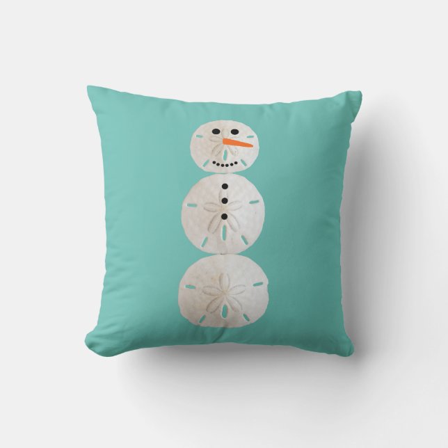 Sand Dollar Snowman Throw Pillow (Front)