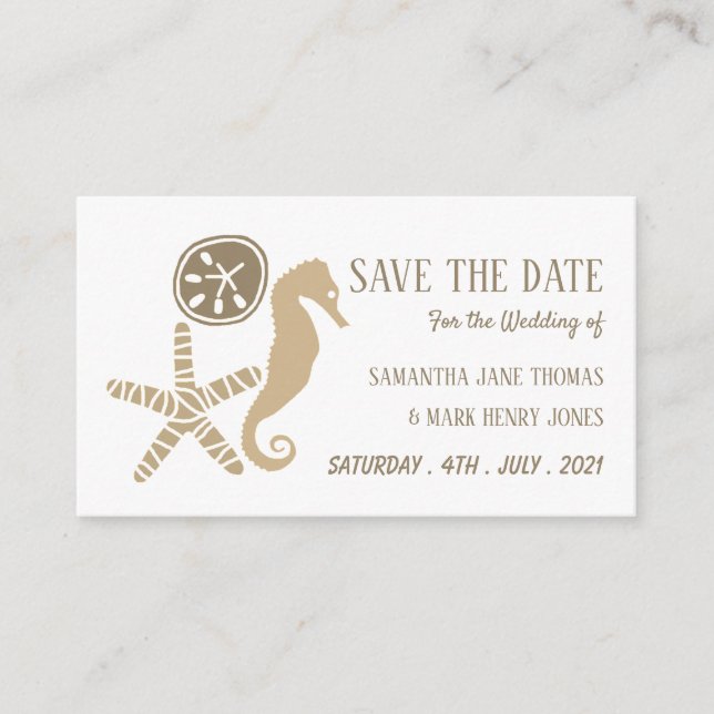 Sand Dollar, Starfish and Seahorse, Save the Date Enclosure Card (Front)