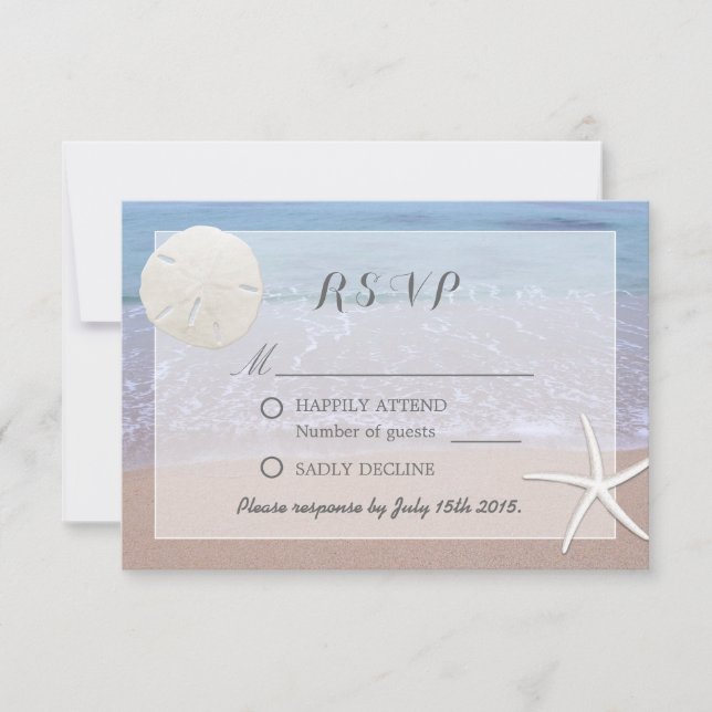 Sand Dollar & Starfish Beach Theme Wedding RSVP (Front)