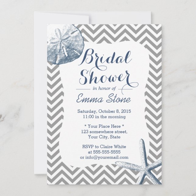 Sand Dollar & Starfish Chevron Bridal Shower Invitation (Front)