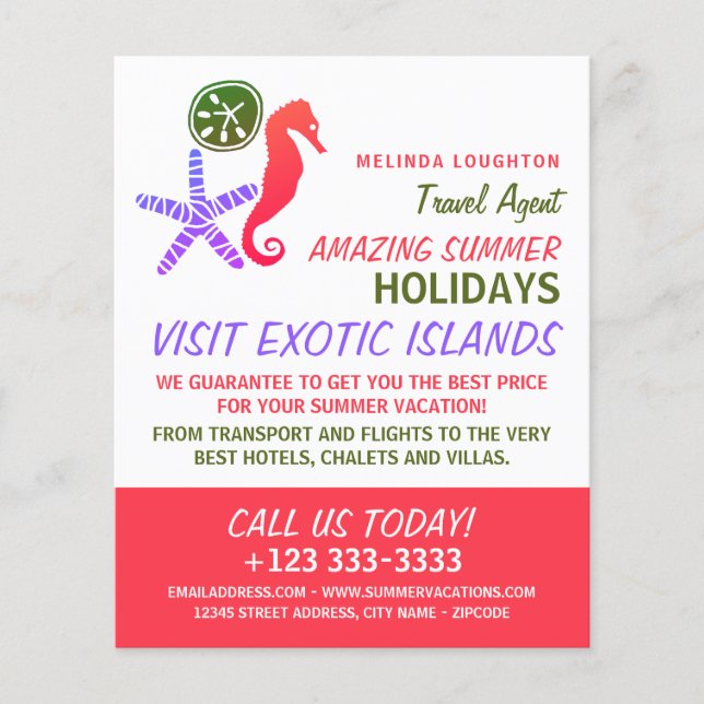 Sand Dollar, Starfish, Seahorse, Travel Agent Flyer (Front)