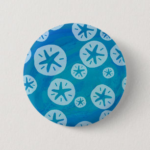 Sand Dollar White and Blue Pattern 2 Inch Round Button