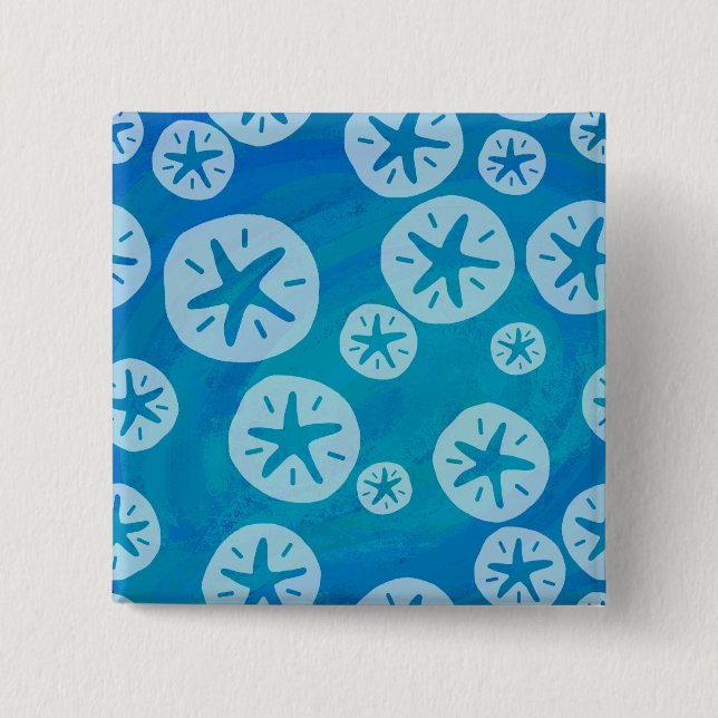 Sand Dollar White and Blue Pattern 2 Inch Square Button (Front)